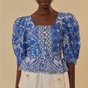 Farm Rio Blue Tile Dream Short Sleeve